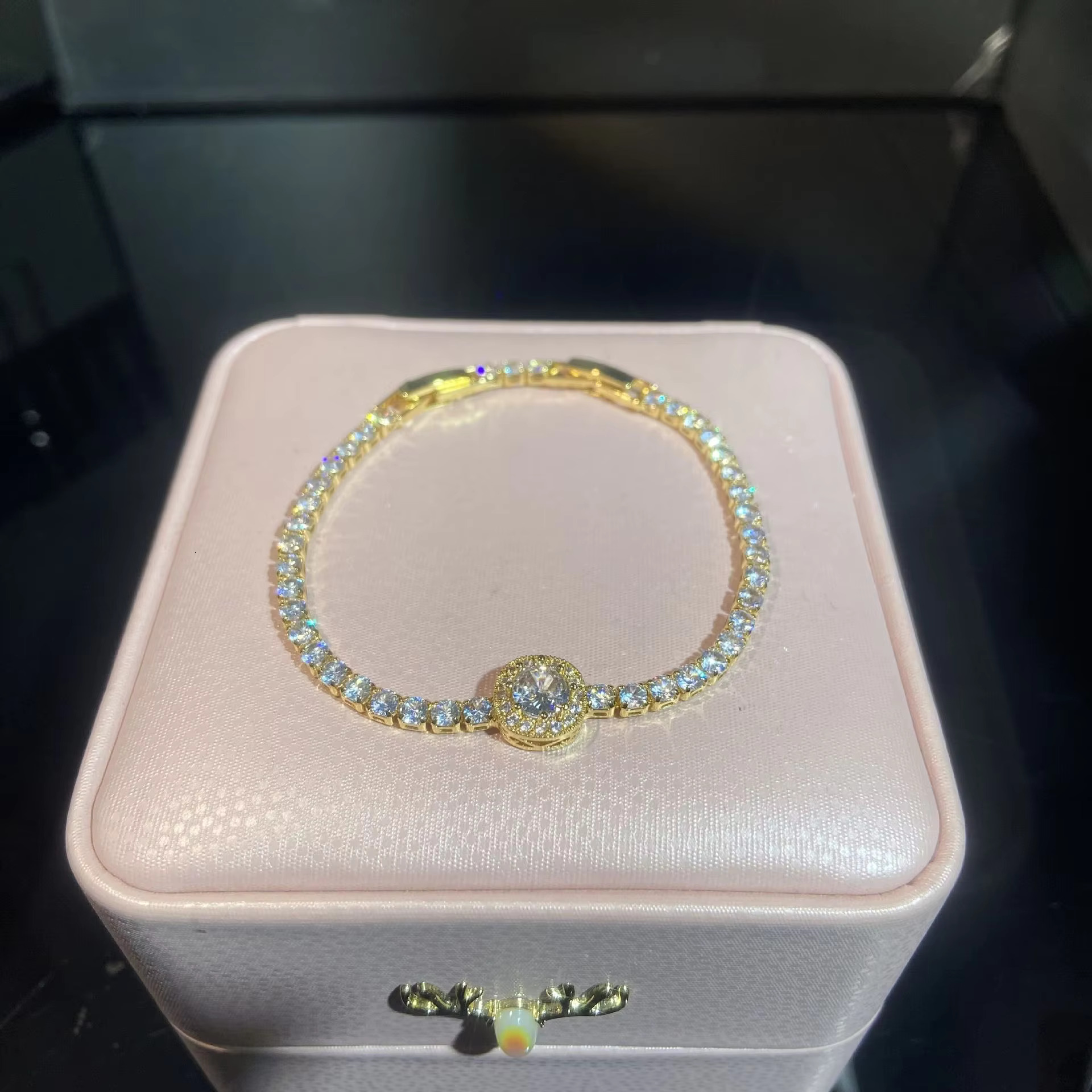 Fashion Lucky Four Leaf Clover Tennis Bracelet Red Gold Silver Red Moissanite Clover Tennis Bracelet