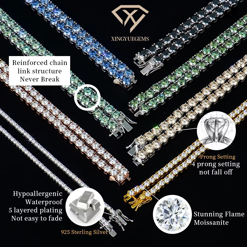 Custom Color Hip Hop S925 Silver 2-6mm Gra Vvs Lab Diamond Fine Necklace Moissanite Mossanite Jewelry Tennis Chain for Man Women
