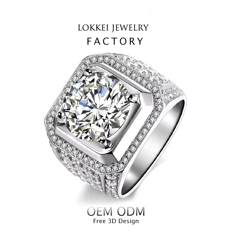 Full Moissanite Diamond Mens Ring Engagement Wedding Rings Jewelry 925 Sterling Silver Hip Hop 1/2/3/5/10 Ct Hiphop Geometric