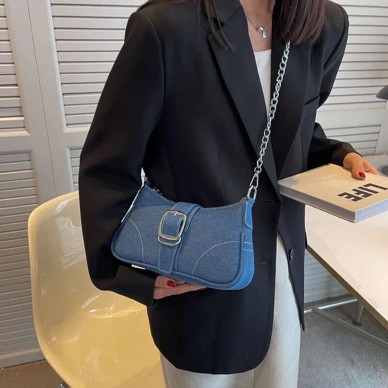 new fashion Women's Cross-shoulder shoulder denim small design Y2K exquisite jeans bag