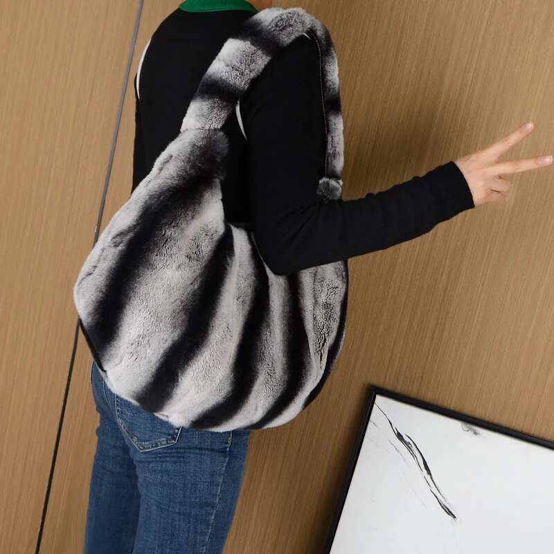 Women Rabbit Handbags Large Capacity Winter Real Handbag Casual Fur Women's Bag Single Shoulder Bags