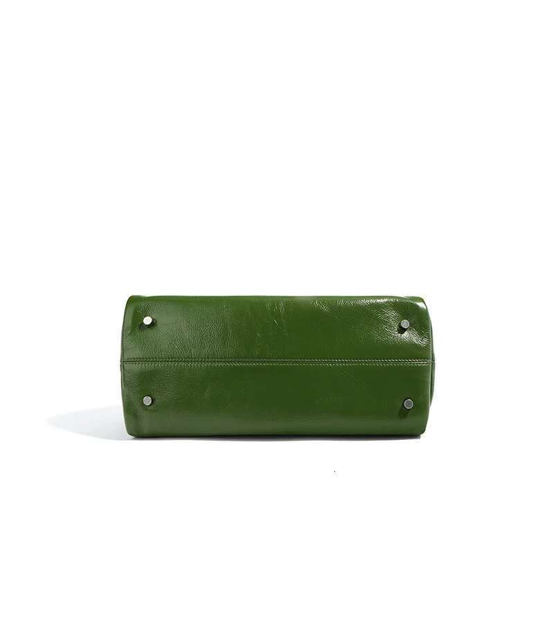 Green Bags Retro Women Bag Oil Wax Cowhide Leather Handbag Vintage Boston Pillow Lady Daily Purses