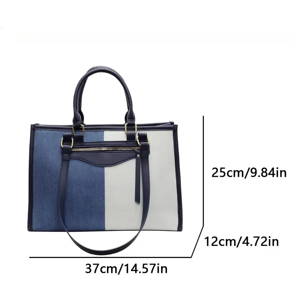 Womens large capacity handbag casual and fashionable womens spliced denim handbag designer luxury shoulder bag womens messenger bag 250317