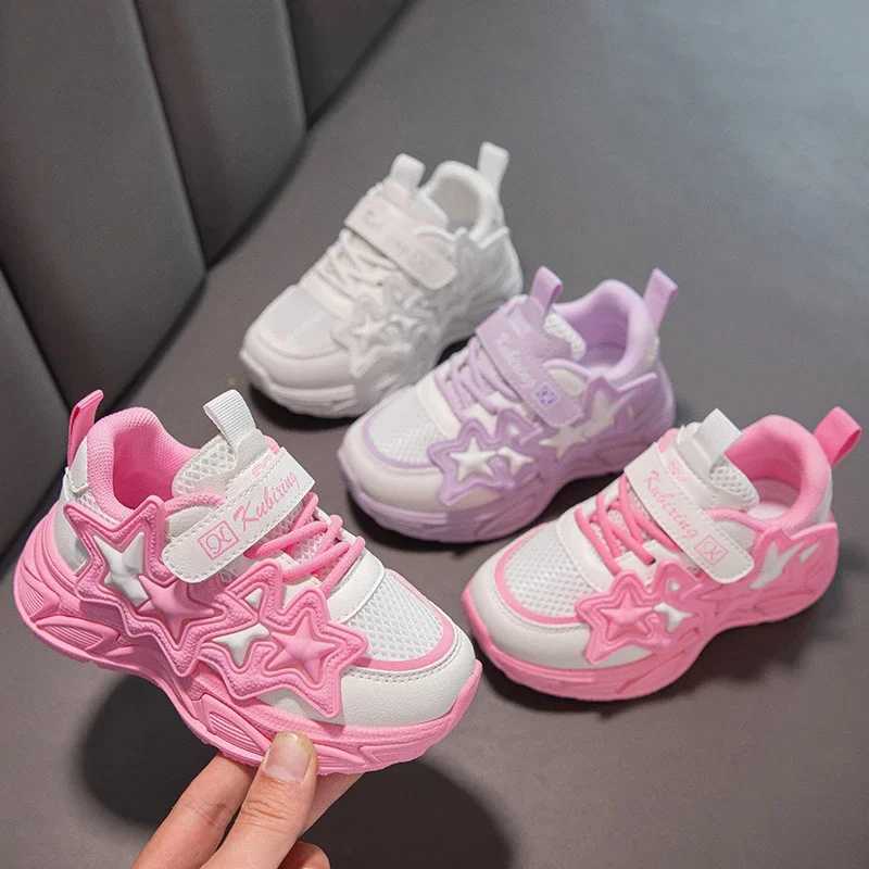 Girls Sports Shoes Fashion Classic Kids Casual Sneakers Children Running Shoes Air Mesh with Stars Breathable 2024 Spring SummerXJ250318
