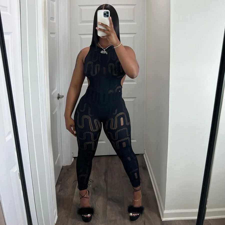 Hollow summer womens jumpsuit sexy half back strapless body shaping integrated solid strapless workout gym X250318