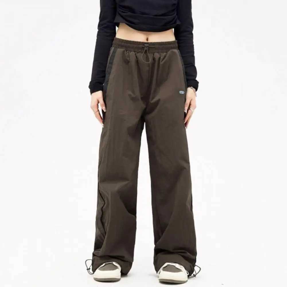 High waisted running pants with retro style womens patch work color running pants high waisted ultra wide leg hip-hop bag W250318