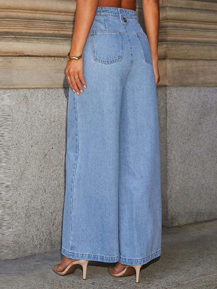 Vintage Denim Pants 2 Piece Sets For Women O-Neck Sleeveless Single Breasted Tank Vest Wide Leg Trouser 2025 Spring Lady Outfits