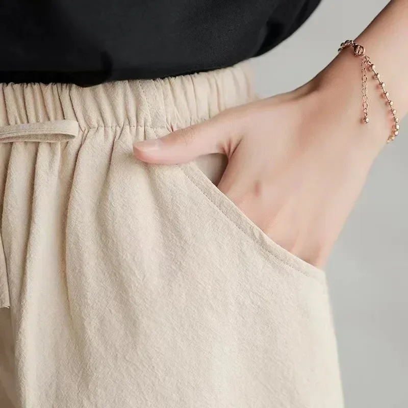 Cotton Linen Beach Shorts Women Basic Short Pants Mini Wide Leg Trousers Ladies Home Streetwear 250318