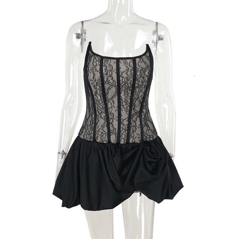 Women's Swimsuit Tight Dress Xy24566 Fishbone Waist Cinching Flower Bud Strapless Dress For Women Instagram Style Spicy Lace Short Skirt