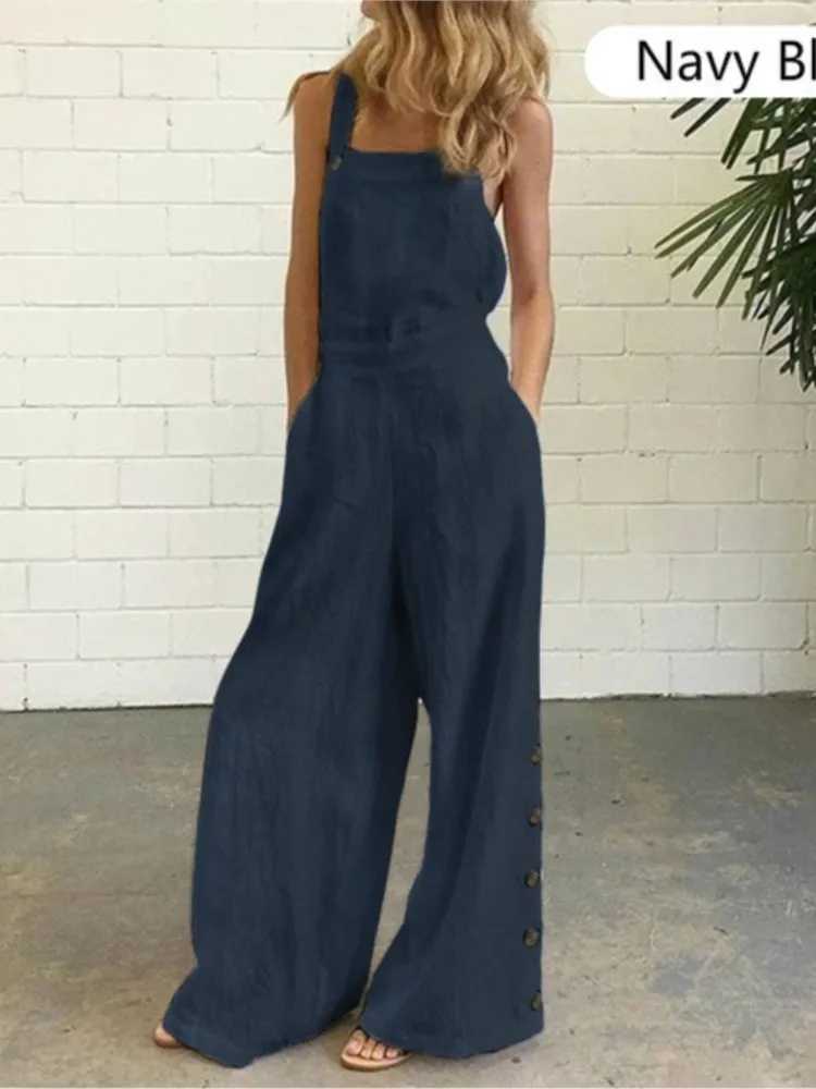 Summer FashionSuspenders Strt Leisure Womens Slveless Loose Jumpsuit Ladies Solid Pockets Wide Leg Pants Long Trousers X250318