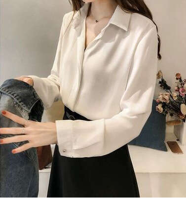 Autumn 2022 New Korean Style Solid Color Long sleeved Top Minimalist Shirt Women's