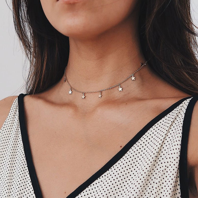 Five-pointed Star Pendant Necklace Women Fashion Simple Star Choker Collarbone Chain Jewelry
