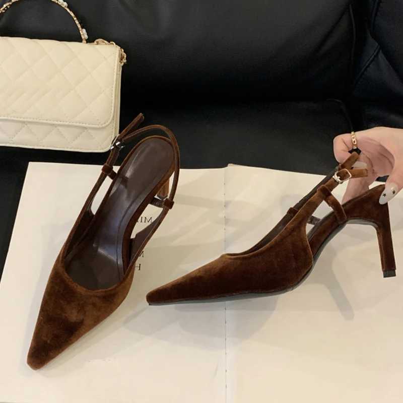 Similar Street Style Sexy Back Buckle Strap Wen Pumps Stripper Sandals Solid Black Pointed Toe Slingback High H Fem Shoes Y250317
