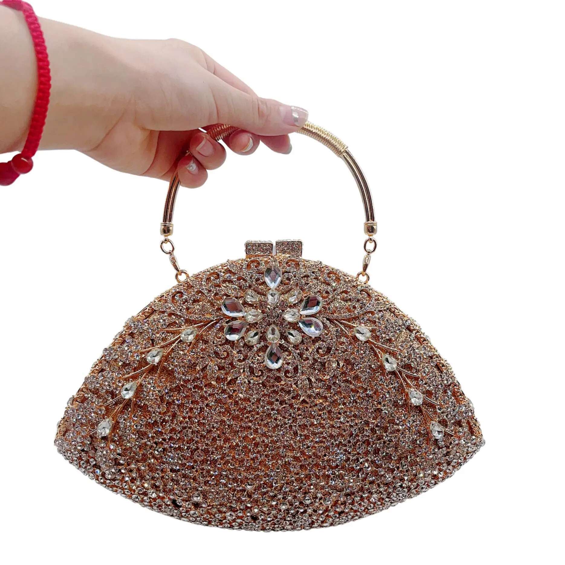 XIYUAN Elegant Red/Green Stones Evening Clutch Purse Bags Women Formal Party Totes Handbags Bridal Wedding Rhies Handbag