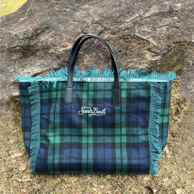 Casual Tote Women Tassel Designer Houndstooth Stripe Canvas Handbags High Quality Large Shopping Letter Beach Bag