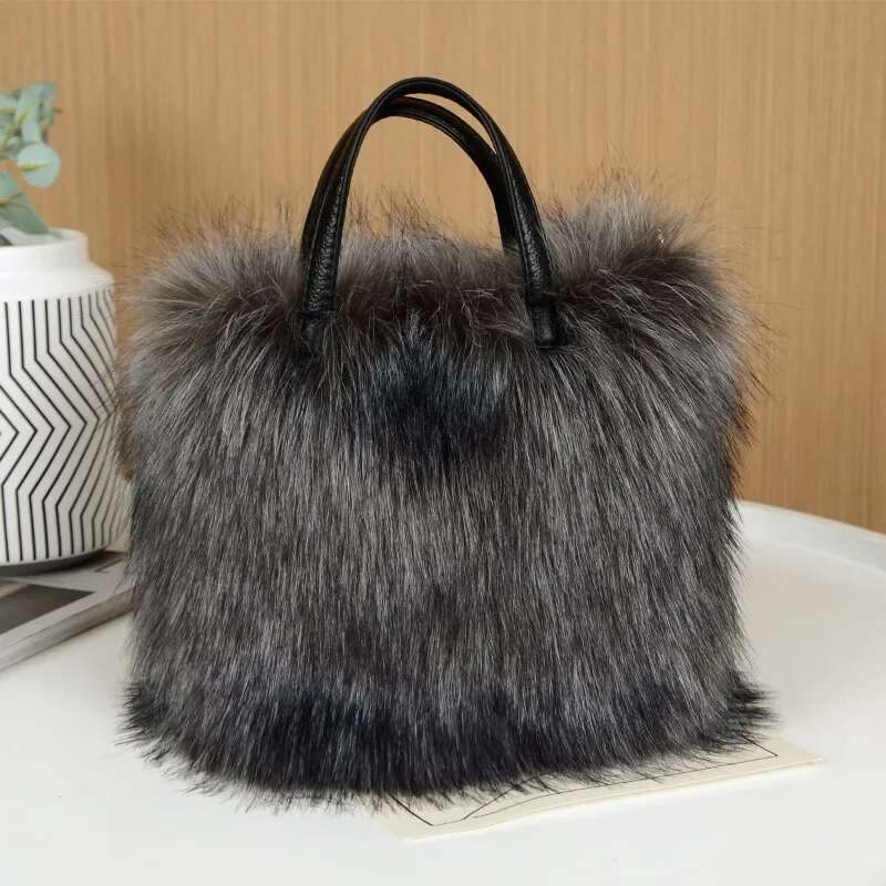 Winter Soft And Fluffy Women's Faux Fur Handbag High Quality Large Capacity Plush Tote Bag Patchwork Leather Shopper Purses