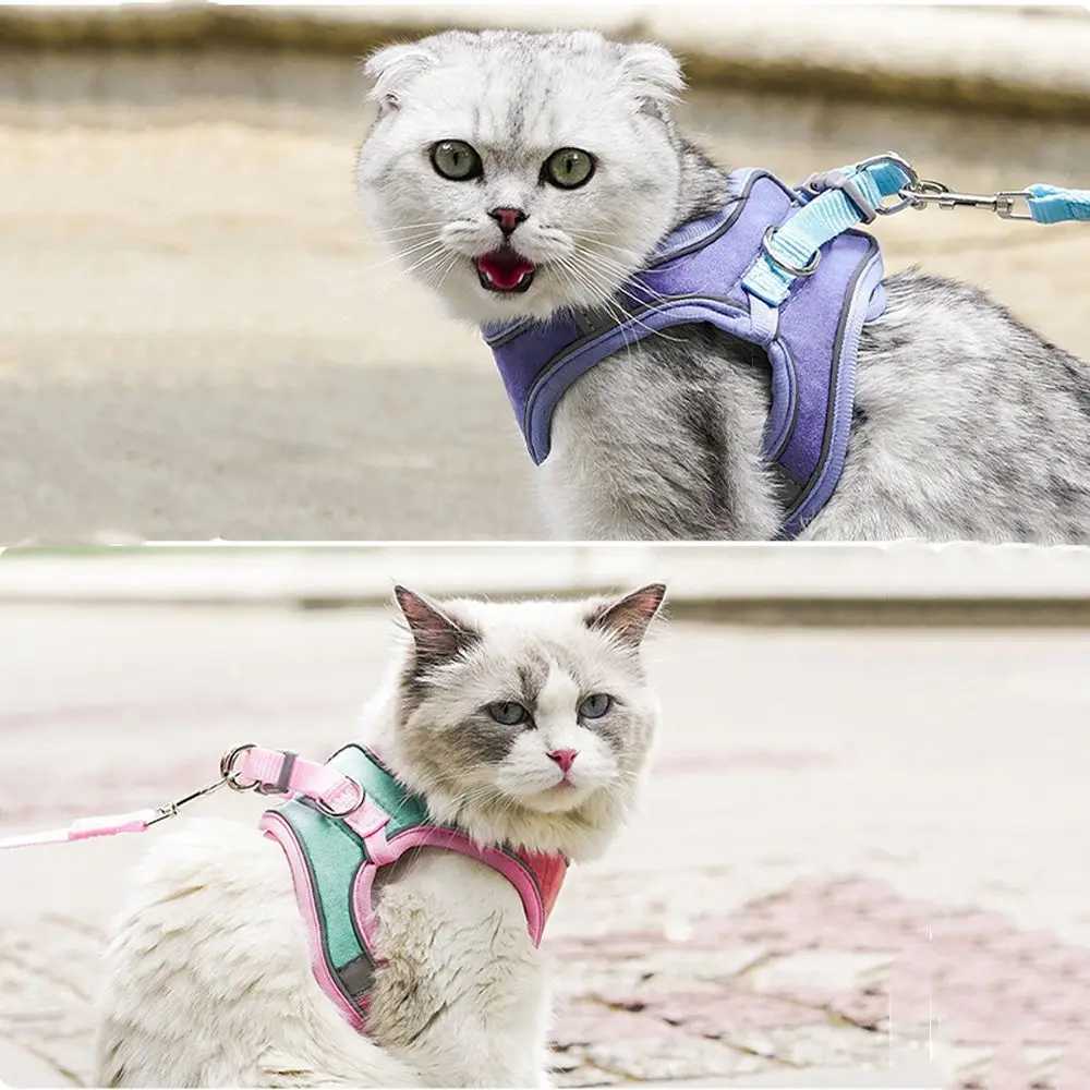 Cat belt and collar set leak proof small dog rabbit cat vest pet harness with bell reflective strapT250318