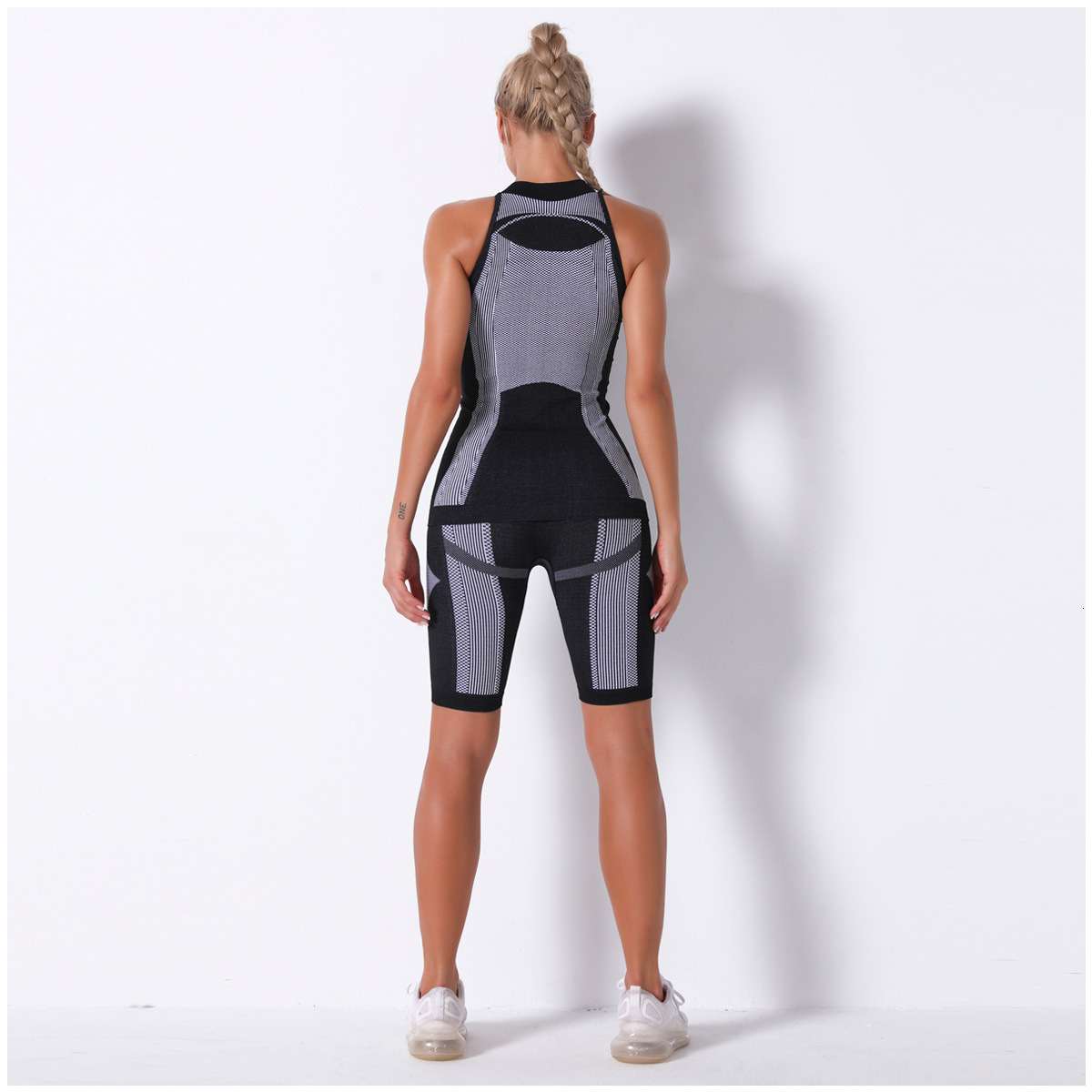 tracksuit Internet celebrity seamless knitted sexy striped vest shorts yoga set women's running sports fitness pants leggings