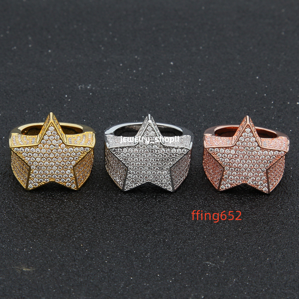 moissanite ring mens diamond ring passed GRA Diamond Five-pointed star Mens star ring Hip Hop trendy ring moissanite diamond 18k gold sterling silver 