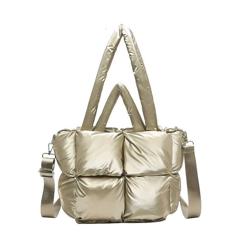 Winter Quilted Space Cotton Puffy Shoulder For Women Large Capacity Waterproof Nylon Handbag Bag Shopping Tote Bolsas