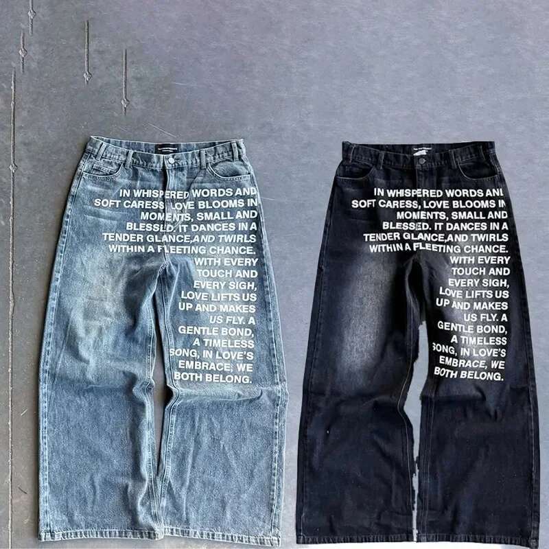 American Trend New Haruku Confession English Printed Pattern Washing Jeans Women's Spring Fashion Street Y2k Dress Up Trousers