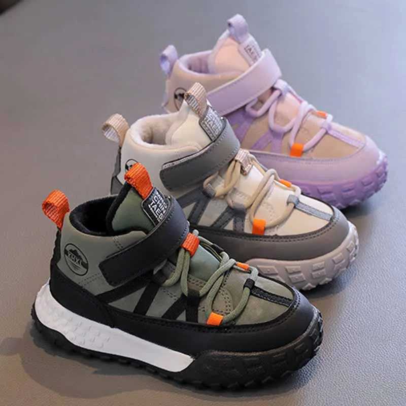 Childrens sports shoes autumn and winter boys sports shoes girls plush cashmere warm lining casual shoes Studnet shoes teenagers running apartments W2