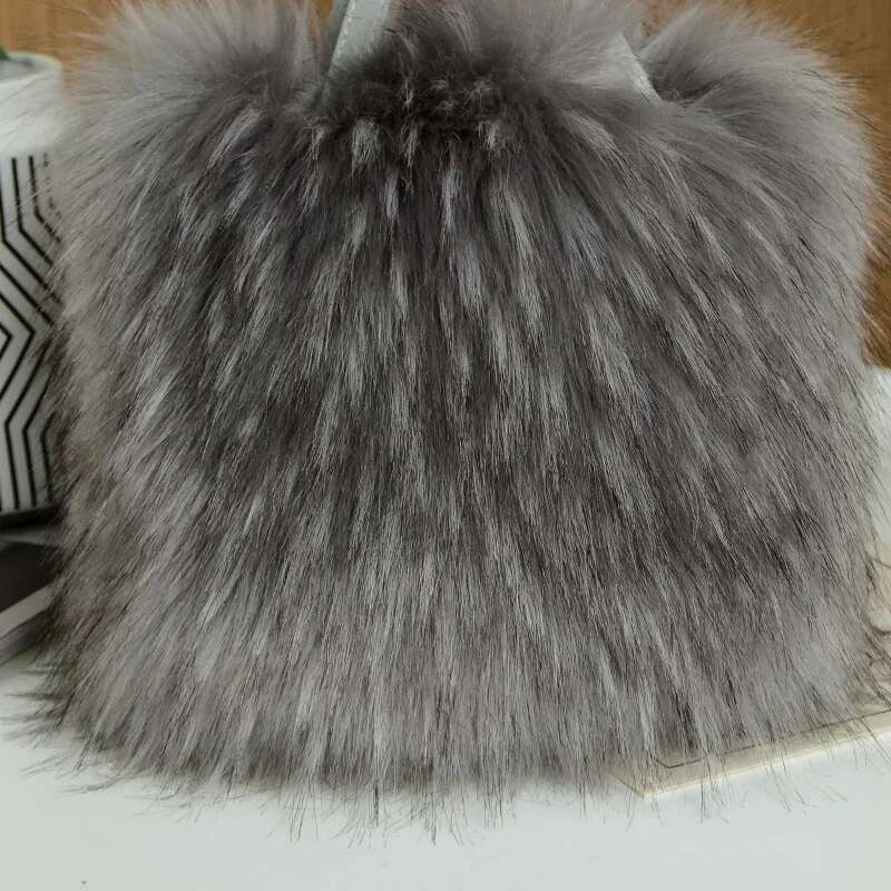Meet You Women's Large Capacity Faux Fur Tote Bag Fashion Soft Plush Spliced Pu Leather Handbag Winter Fluffy Warm Shopper Purse