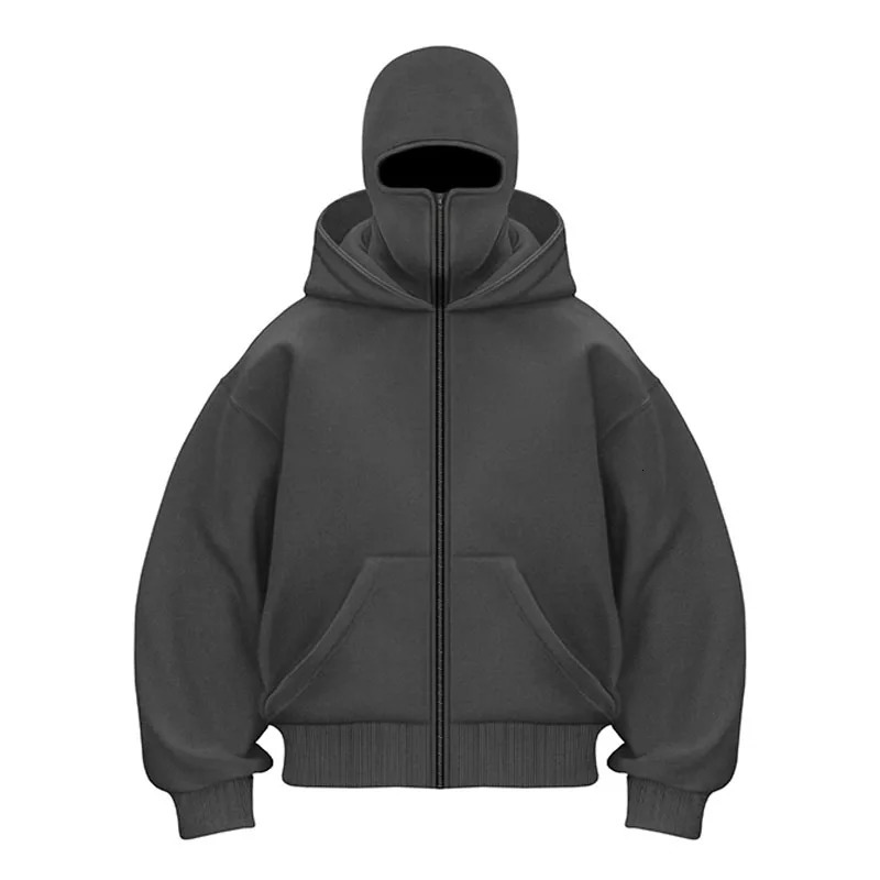 Y2K Gothic Harajuku Double Hat Sportswear Winter Hoodie Ninja Mask Loose and Versatile Winter Windproof Hoodie 250318