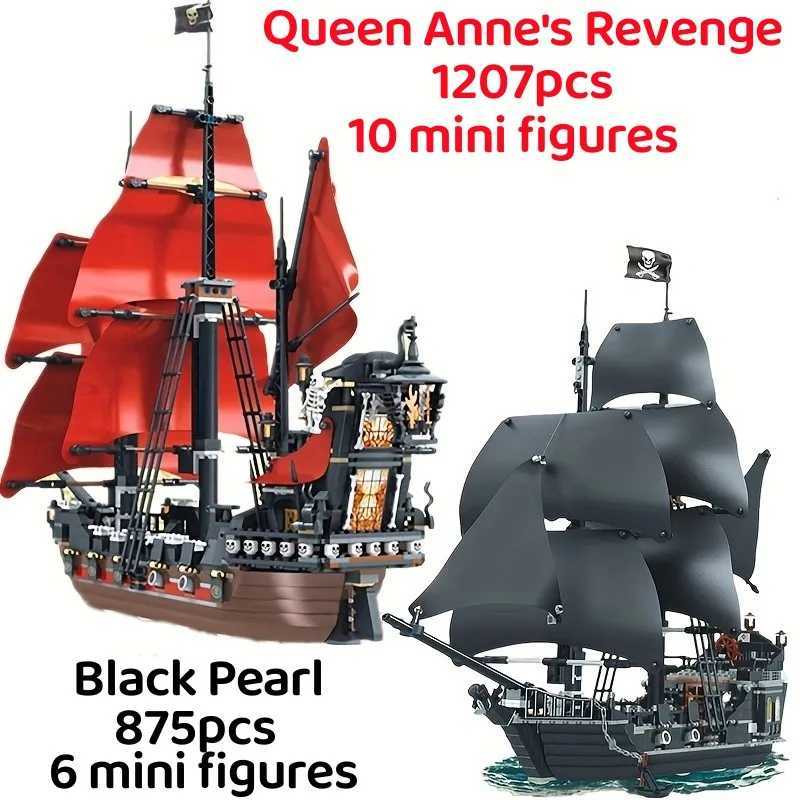 Caribbean Pirate Ship Queen Revenge Warship Black Pearl Sailor Building Blocks MOC 4195 Assembled Toys Childrens GiftsXJ250318
