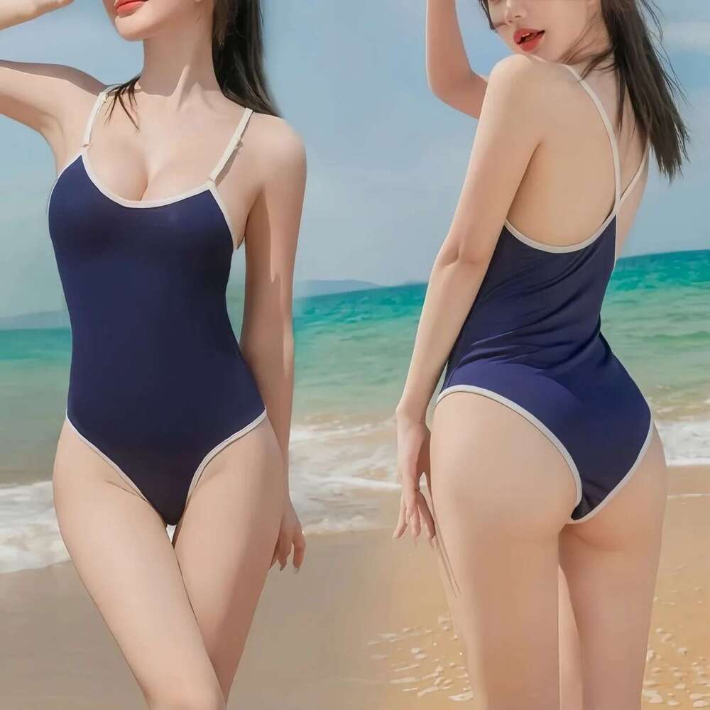 Newjoinfun plus size Japanese style women's one-piece swimsuit with high elasticity, sexy beach pool shoulder strap swimsuit