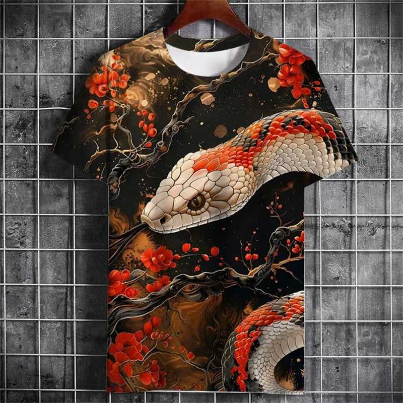 3D printed luxury snake mens T-shirt interesting graphic T-shirt casual loose short sleeved top round neck streetwear T-shirtXJ250318