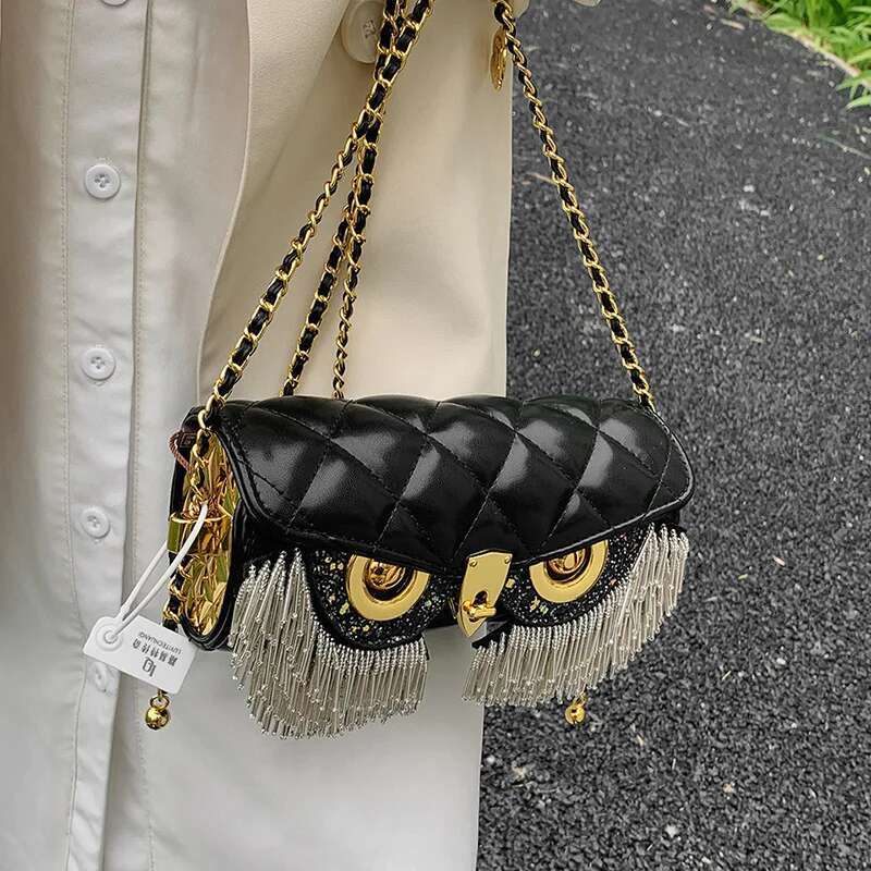 Cute Owl Bags For Women 2024 New Designer Handbag Fashion Tassel Crossbody Leather Animal Print Shoulder Bag Woman