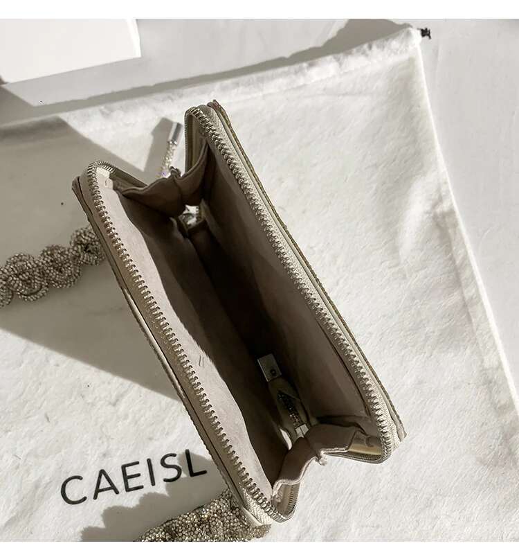 Designer Crystal Shiny Rhies Dia Evening Clutch Purse Bg Woven Shoulder Strap Dinner Party Messenger Bag