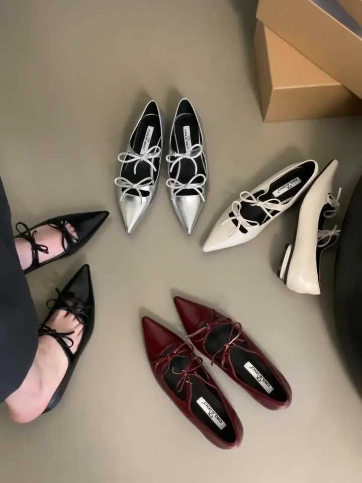 Wan Flats Modis casual Fem sneakers Pointed Toe shallow dress for new grandma 2024 summer solid PU basic spring Lac Y250317