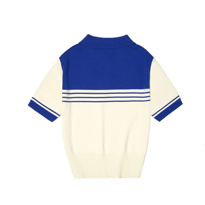 Summer Fashion Womens Wool Cotton Short-sleeved Tees Sweater Polo Collar Color Blocking Pullover Tops Knitted Bottoming T-shirt 250318