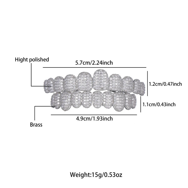 Full CZ Stones Long Teeth Caps Cubic Zircon Iced Out Micro Pave Top Bottom Charm Grills For Men Women Jewelry 250318