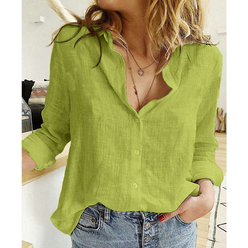 2020 Spring and Autumn Yamason Casual Loose Sleeve Linen Shirt Large Women's Wear