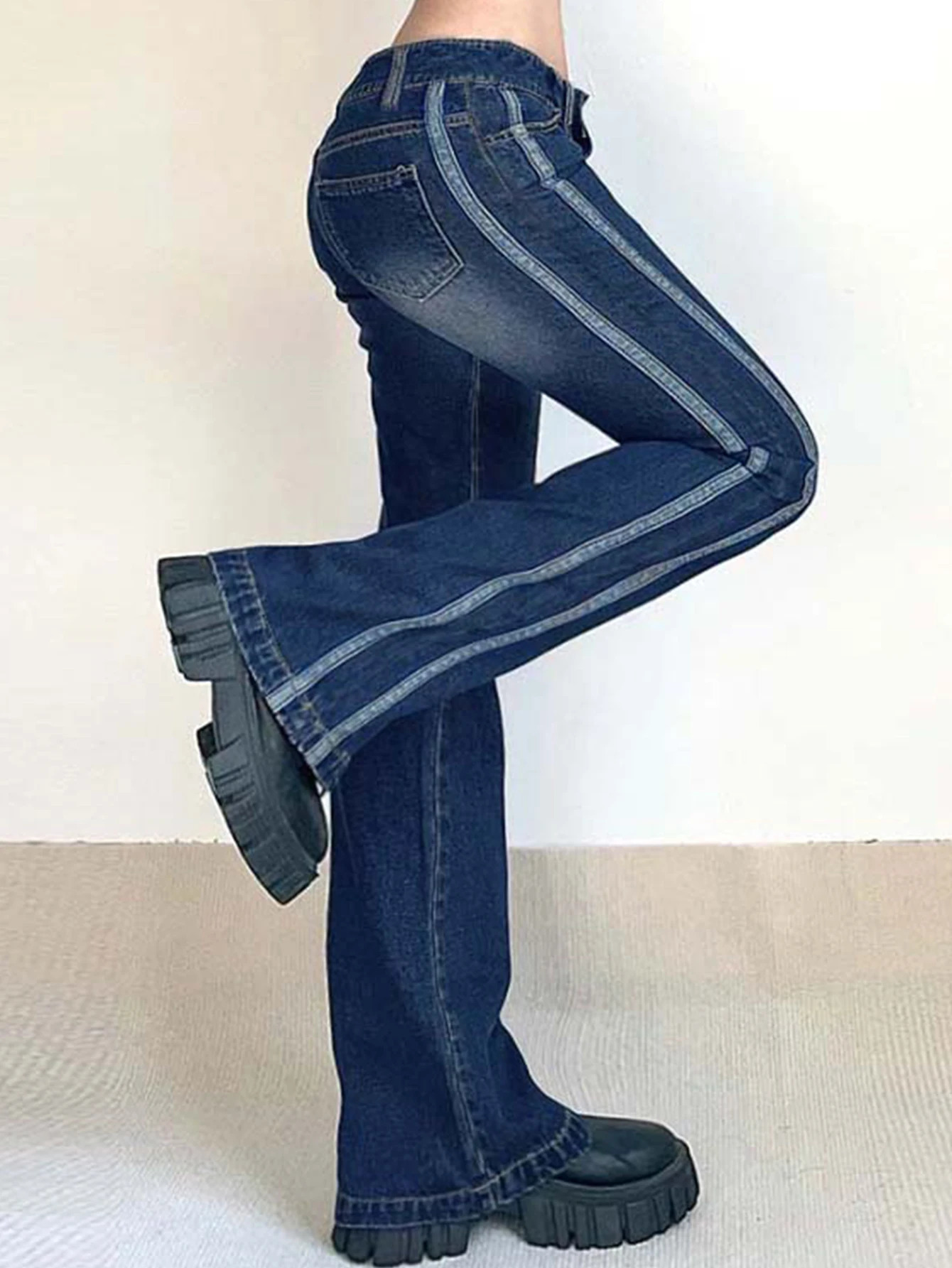 Womens glitter jeans low rise pants streetwear tight fitting bell bottom womens high waisted 250317