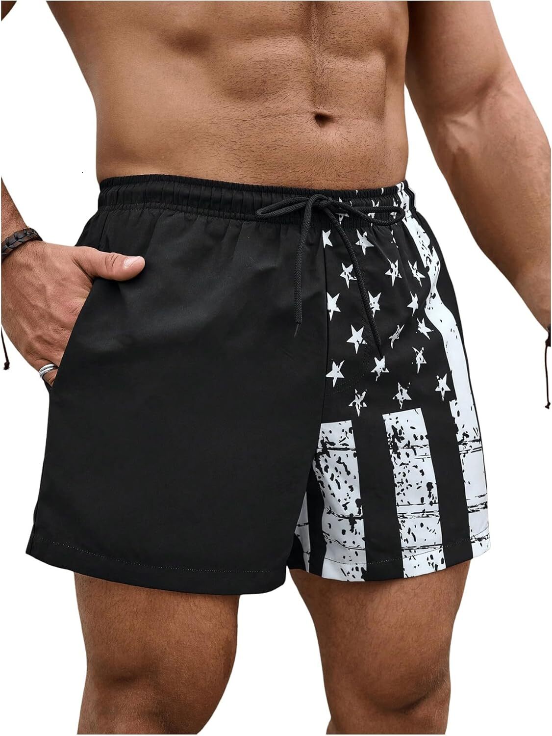 Men's Swim Trunks with American Flag Print Board Shorts Bathing Suit Fashionable printed shorts
