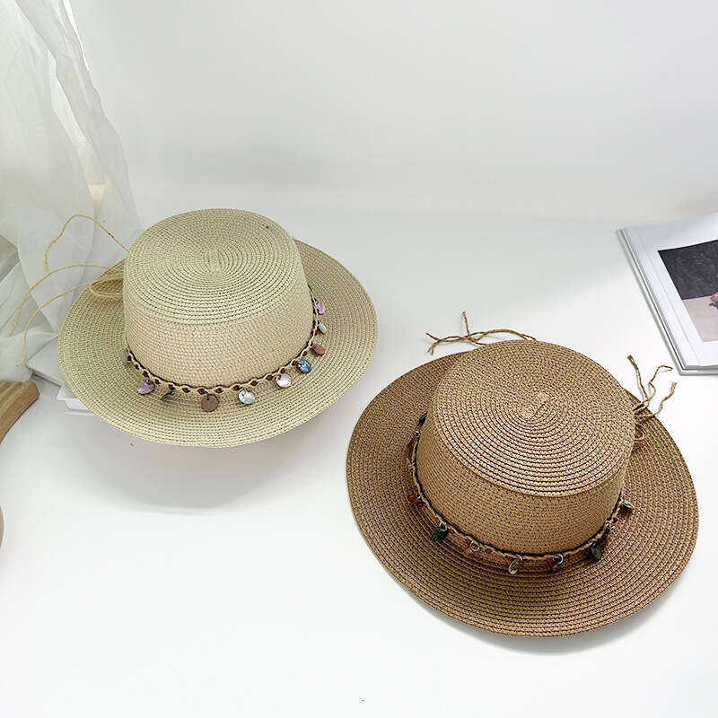 Summer children's shell grass outdoor seaside beach, ethnic style sun hat, flat edge top hat