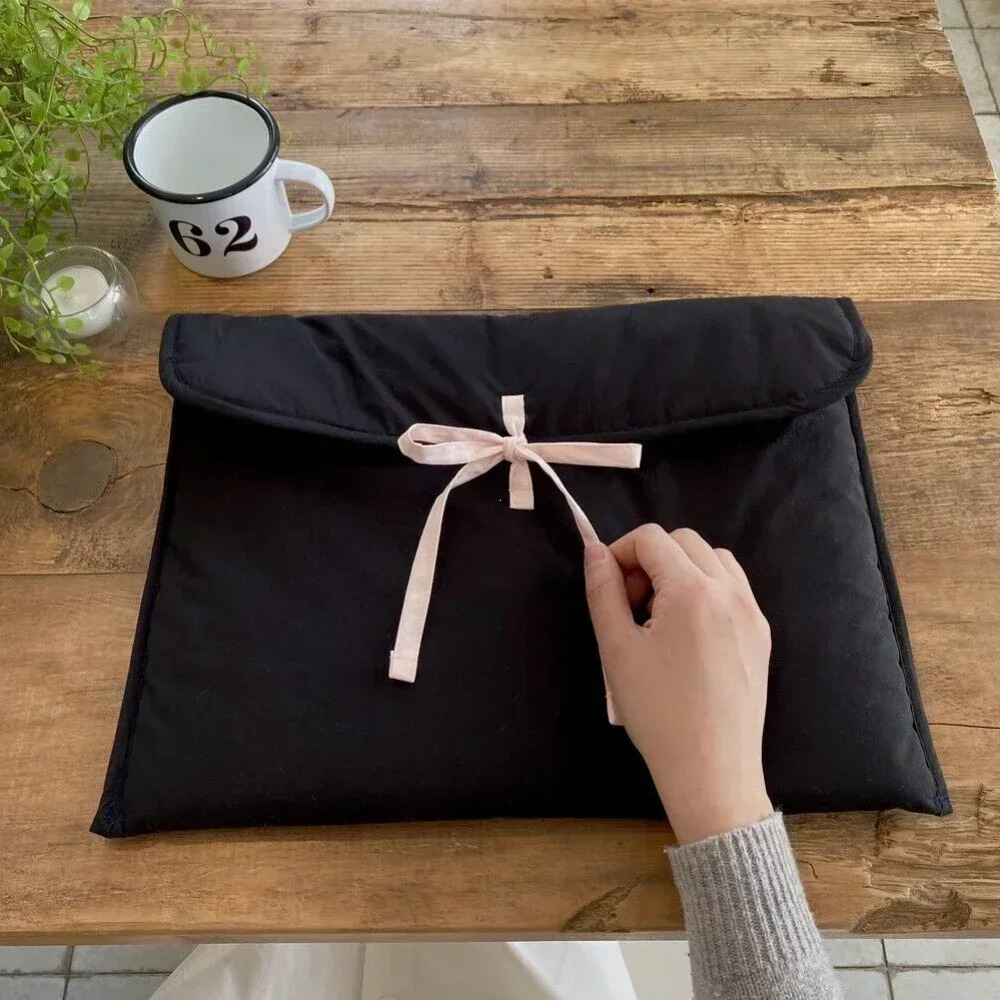 Korean Bow Knot Computer Bag Y2k Black Pink Bow Tablets Computer Storage Handbag Women Sweet Travel Cosmetic Storage Pouch 250327