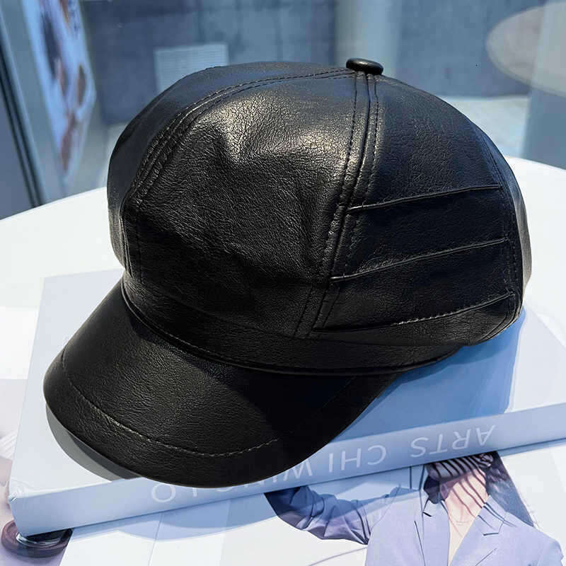 British leather pleated octagonal for women to show off their face temperament during spring and autumn outings, painter hat trend