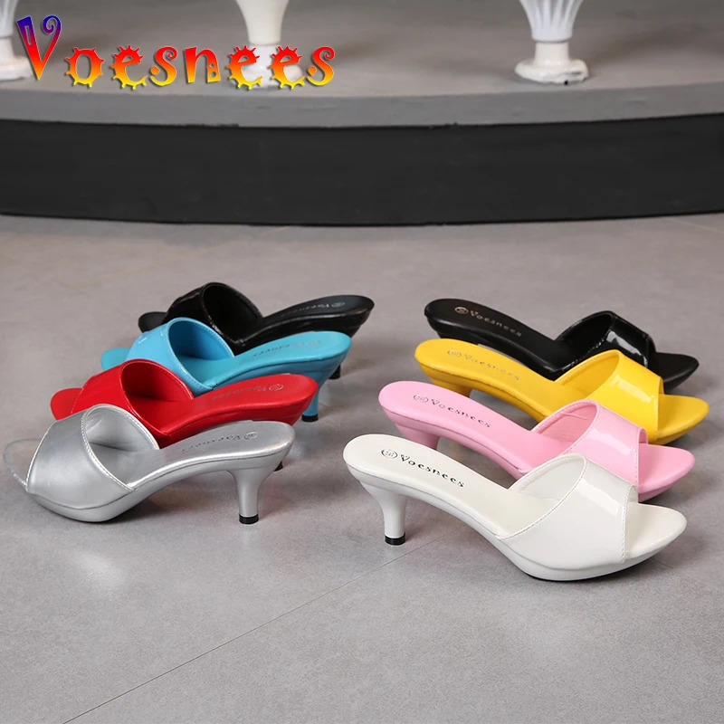 Women Slippers Mule Clear Heels Patent Leather Slippers Sandals Sexy Crystal Heels Pointed Toe Slides Party Shoes Woman 250317