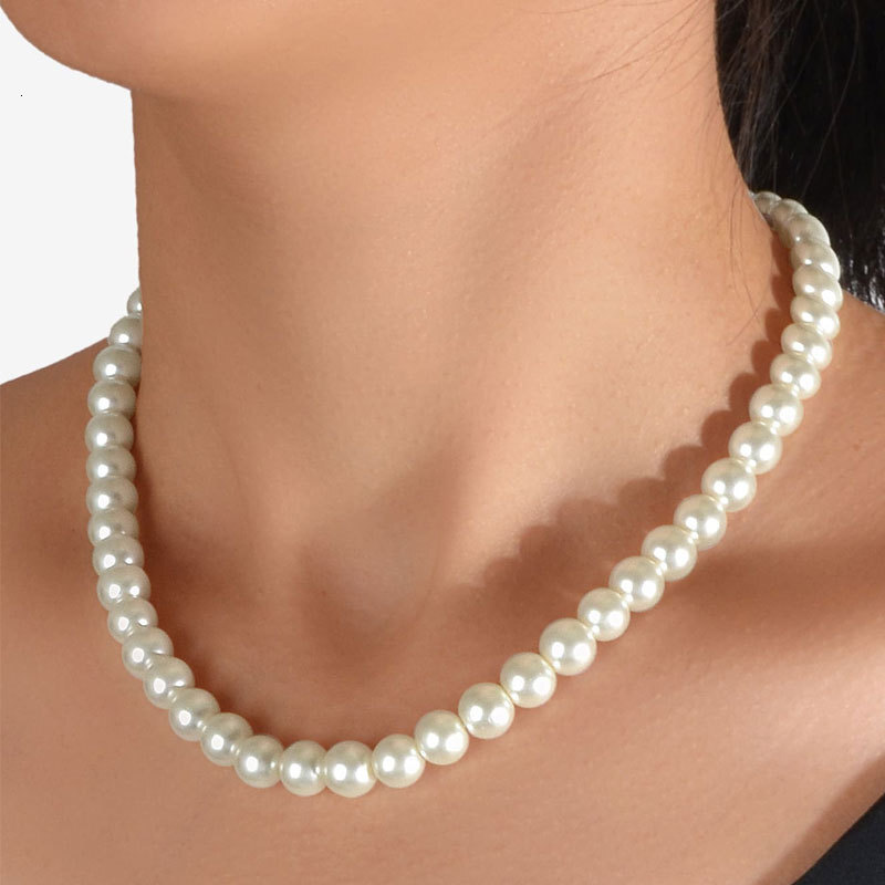 8mm Rice White/black Imitation Pearl Necklace Women's Light Luxury Beaded Choker Collarbone Chain Jewelry