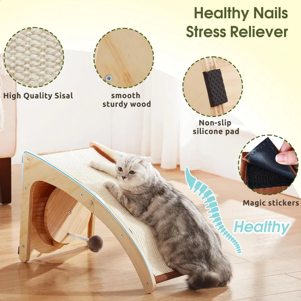 Large Cat Scratcher Natural Sisal Cat Scratch Pad4 in 1 Cat Scratching Post with Turntable Toy Spring Ball for Indoor Cats