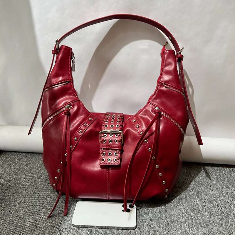 Moto & Biker Rivet Decoration Croissant Bags For Women Designer Handbag And Purses 2024 New In Vintage Shoulder Crossbody
