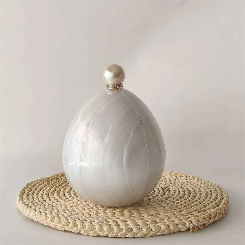 White Ball Women Trendy Acrylic Evening Clutch Glitter Marble Purse Banquet Party Prom Handbag Pearl Long Chain Pro Beach Bags
