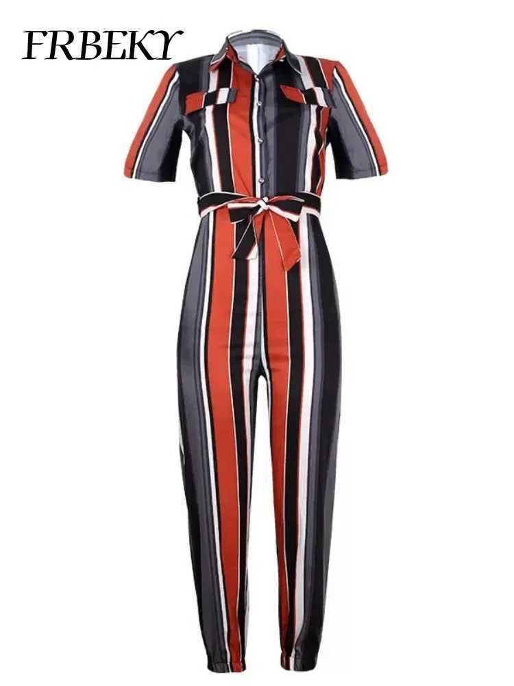 Womens casual lapel lace printed work belt jumpsuit womens one-piece tight fitting clothing womens fashionable and elegant long jumpsuit X250318