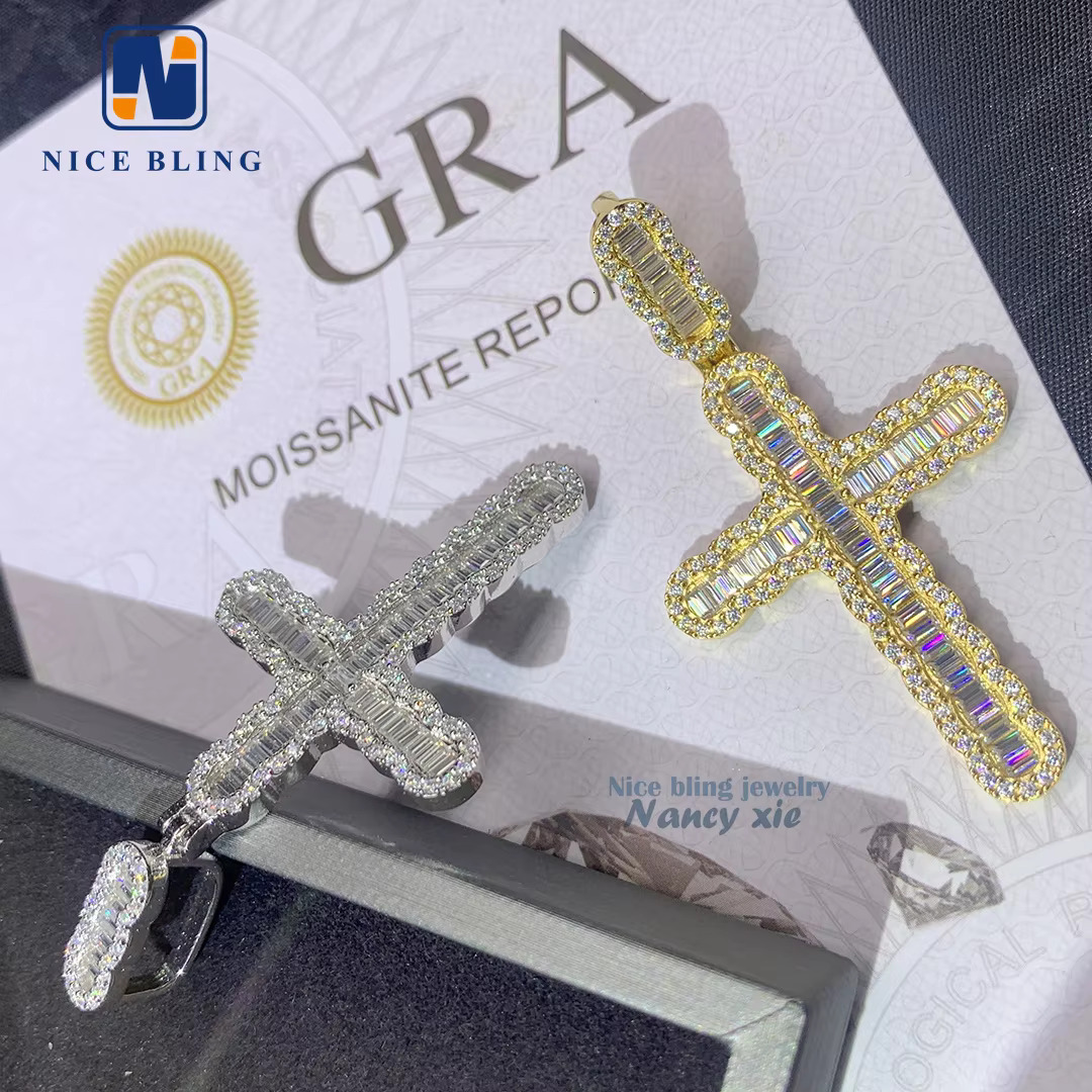 Hip Hop Moissanite Jewelry Pass Diamond Tester D VVS Moissanite 925 Sterling Silver Large Cross Pendant