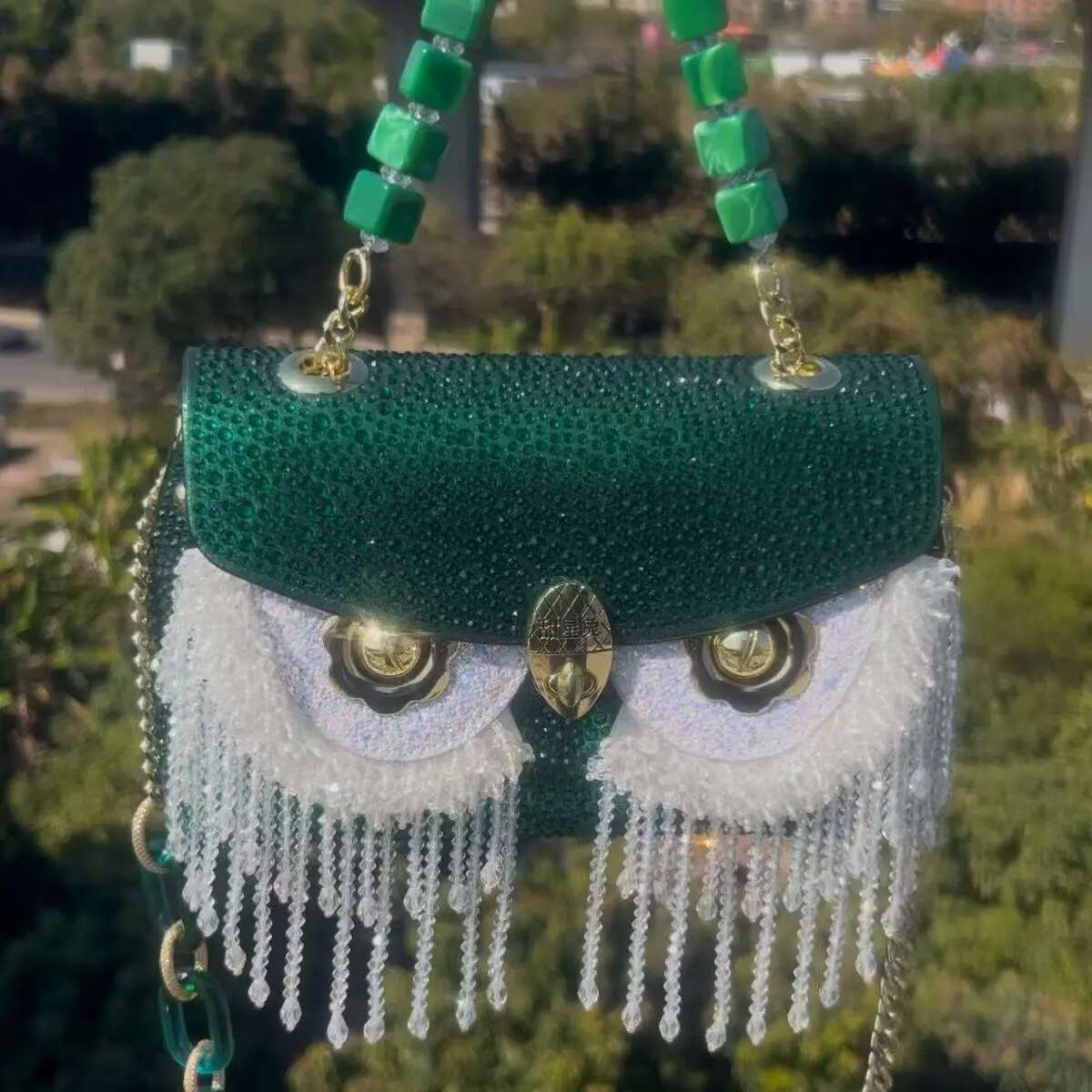 Beaded Tassel Square Women Handbag High Quality Glitter Dia Evening Wedding Party Clutch Purse Crossbody Bag
